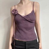 BXOXO Vintage Solid Strap Top Retro Floral Stitching Sleeveless Slim-fitting Crop Tops Women Summer Casual Knitted Tees Grunge